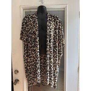 Justin & Taylor Leopard Print Kimono Wrap Womens One Size Tan Black NEW Animal